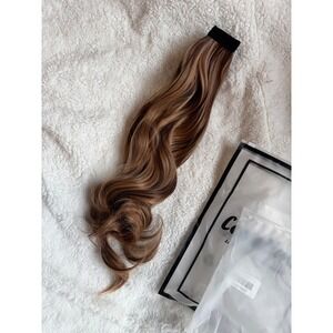 Long Wavy Ponytail Extension Brown Blonde Highlighted Wrap Around Hairpiece (5)
